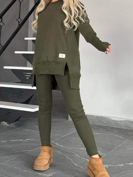 Casual fashion sets - fleece two-piece set, long-sleeved top and pants, available in various colors, casual suits, trendy fashion, suitable for wearing at home in autumn and winter, Women's long pants set, home clothing, autumn fashion, unique two-pi