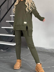 Casual fashion sets - fleece two-piece set, long-sleeved top and pants, available in various colors, casual suits, trendy fashion, suitable for wearing at home in autumn and winter, Women's long pants set, home clothing, autumn fashion, unique two-pi