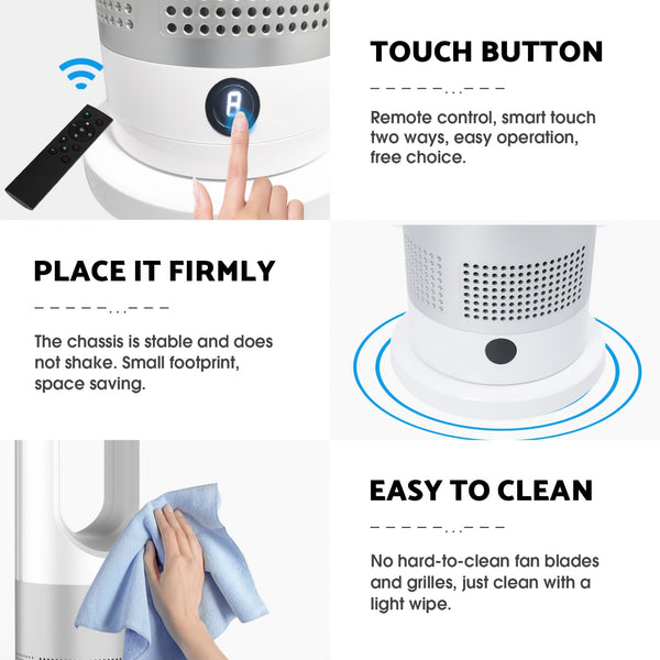 Bladeless Tower Fan for Bedroom Home Office, Quiet Oscillating Cooling Fan with Remote Control, 8 Speeds Pedestal Fan, 80° Wide Angle Air Circulator, 8H Timer LED Display, Safe for Kids And Pets