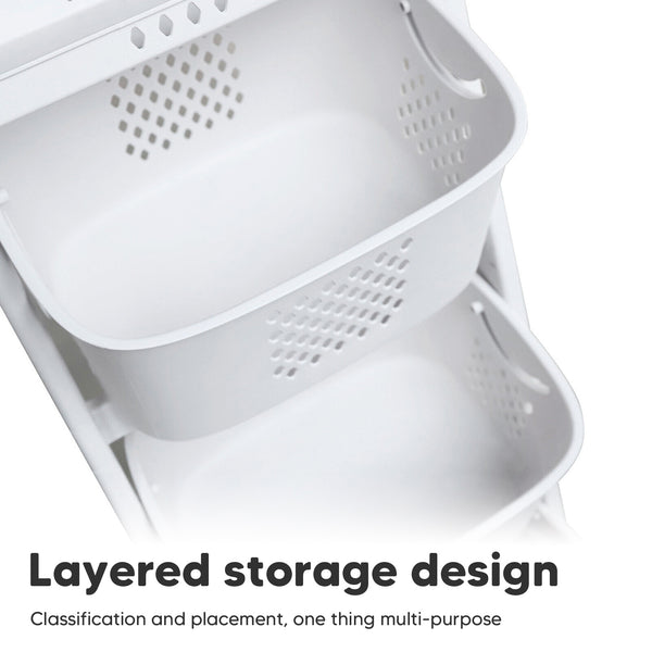 2-Tier/4-Tier Rolling Laundry Cart with Removable Baskets - Heavy-Duty Plastic Frame & Wheeled Hamper Organizer, Modern Bathroom Storage Cart Suitable for,, Dorm, Hotel - Space-Saving Clothes Sorting System, Laundry Baskets