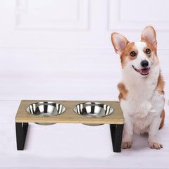 Raised Cat Food Bowl Elevated Pet Feeder With 2 Stainless Steel Bowls, 15°Tilted Stand Indoor Cats Double Dishes Feeding Station, 33*16*12cm