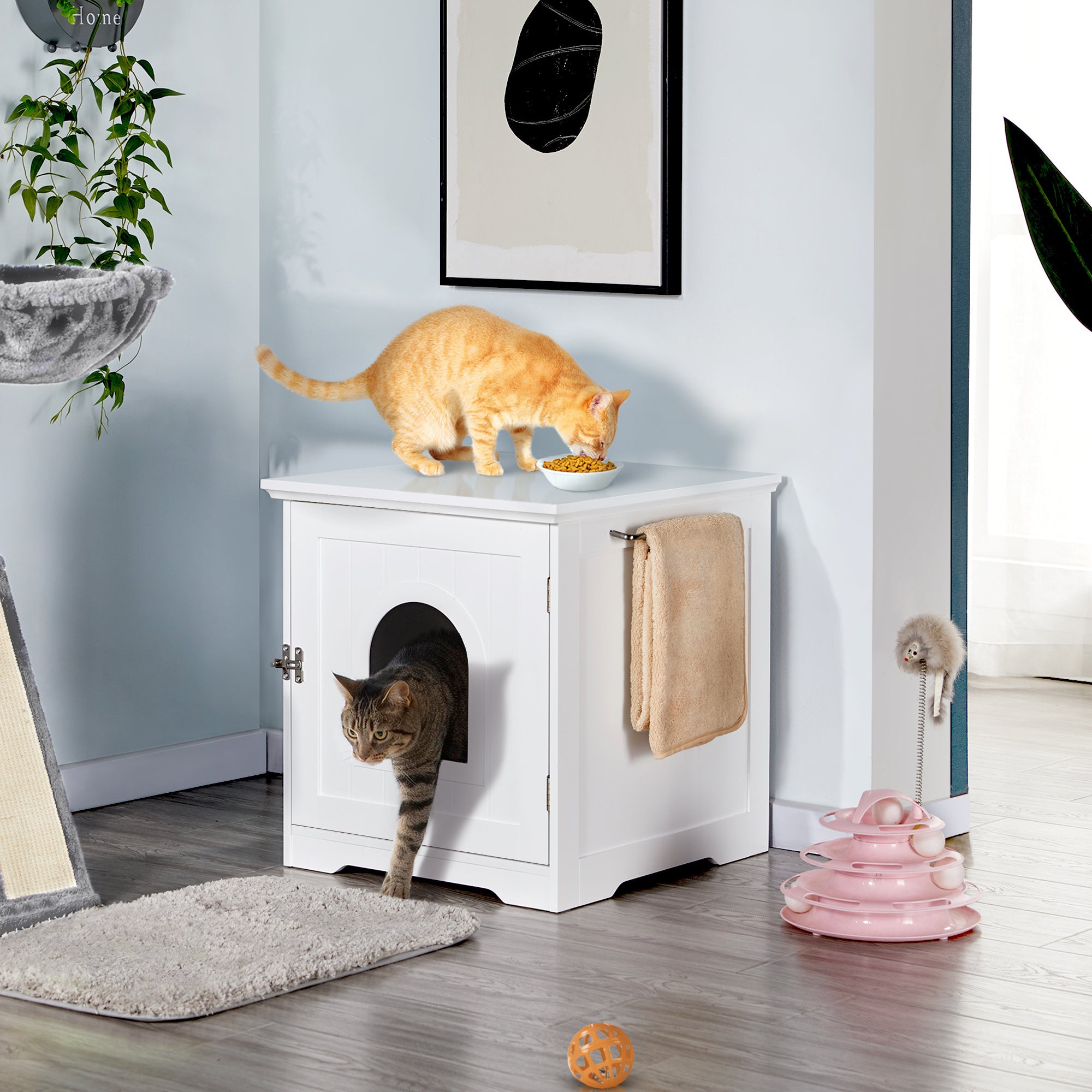 Costoffs Enclosed Litter Box, Decorative Cat House, Pet Side Table, Indoor Pet Crate, Cat Litter Box Enclosures, Decorative Litter Box, Versatile Furniture, Cat Washroom for Living Room, Hallway, Bathroom