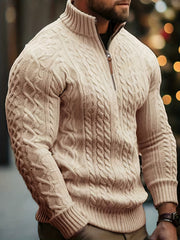 2025 Winter American Stand-Up Collar Half-Zip Knit Aran Sweater Mr. Pony Knitwear Pullover Card