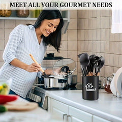 12pcs/22pcs Kitchen Utensils Set, Kitchen Cooking Utensils Set, Spoon, Spatula, 446F Heat Resistant Non Stick Food Grade Silicone And Wooden Handles, Kitchen Tools Set