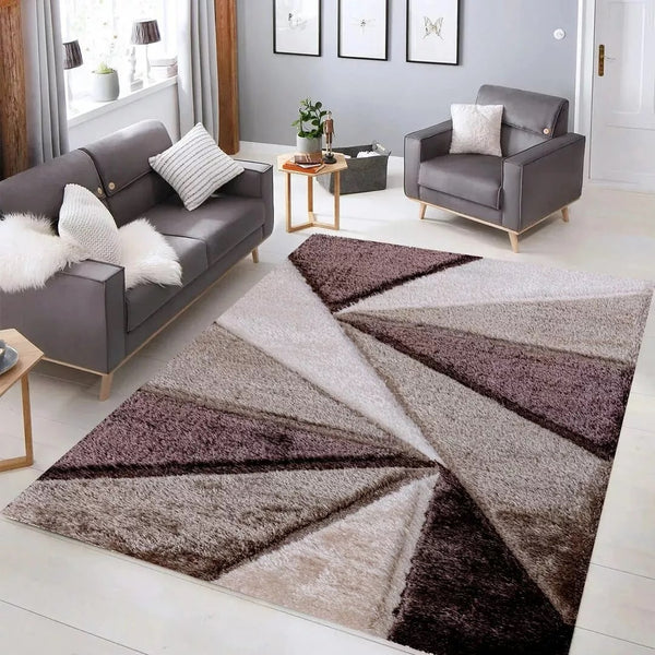 Luxury Soft Shaggy Area Rug – Modern Non-Shedding Geometric Triangles Design, High-Pile Plush Living Room Carpets, Large Thick Rug for Bedroom, Kitchen, Lounge & Home Décor – Contemporary Floor Rug & Mats