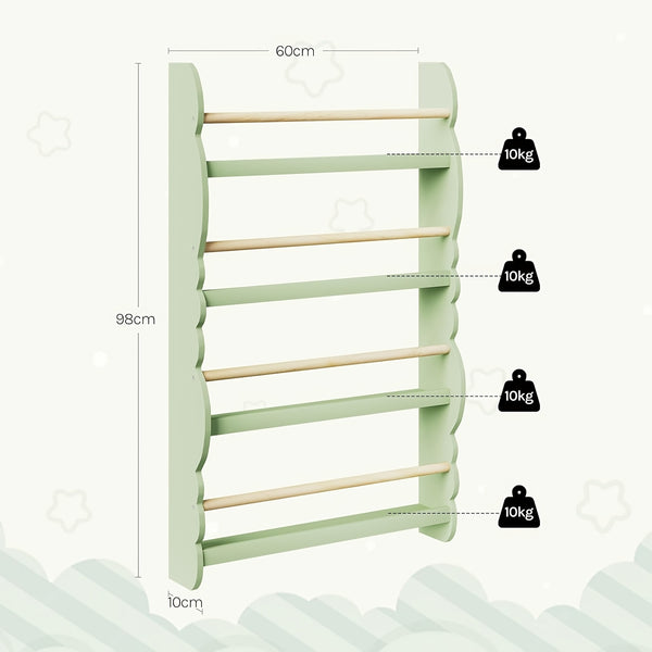 1pc Bookshelf Ledge | Book Organizer with Bookshelves, Pine E1 MDF, Green, Cubby Shelf, Freestanding, Suitable for Various Room Types