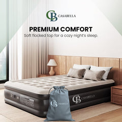 Casabella Air Bed - Airbed with Built-in Electric Air Pump, 3 Min Self-Inflating/Deflating Single Air Mattress with Flocked Surface, Portable Blow Up Mattress for Home, Camping & Guests (99x190+46cm)