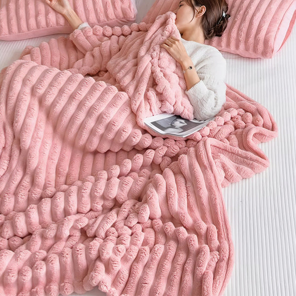 Luxurious Faux Rabbit Fur Throw Blanket - Ultra-Soft & Warm All-Season Luxury Blanket, Double-Sided Plush Fur for Couch, Bed, Travel, Office - Machine Washable, Elegant Home Decor Gift for Valentine'S Day, Housewarming, Birthday