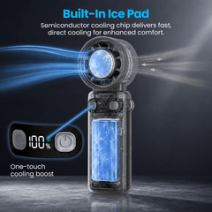 Schallen Handheld Fan Rechargeable with Cooling Pad, 100 Adjustable Speeds, Digital Display, 4000mAh Battery Up to 11 Hours, USB C Portable Fan for Travel, Office and Home