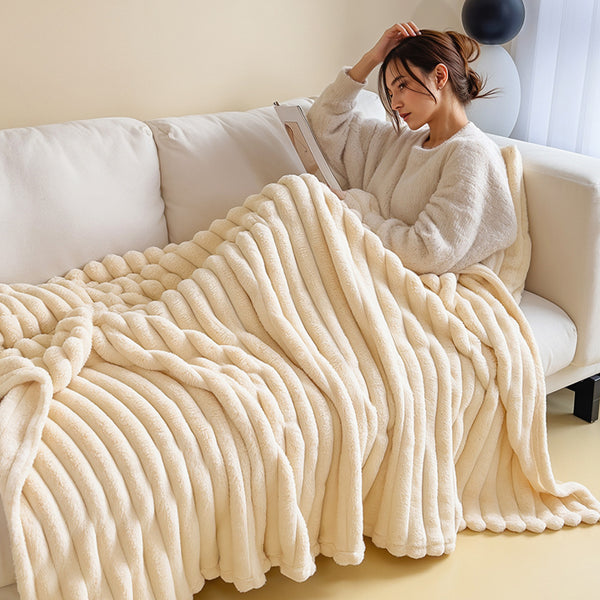 Luxurious Faux Rabbit Fur Throw Blanket - Ultra-Soft & Warm All-Season Luxury Blanket, Double-Sided Plush Fur for Couch, Bed, Travel, Office - Machine Washable, Elegant Home Decor Gift for Valentine'S Day, Housewarming, Birthday