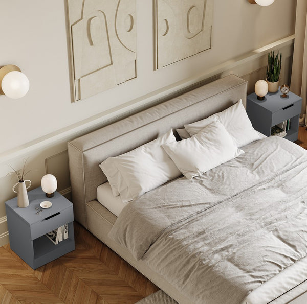 Vida Designs Trega 1 Drawer Bedside Chest Set Of 2, End Table Nightstand Space Saving Storage Organizer Bedroom Furniture