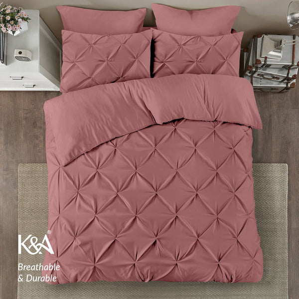 K&A® Pintuck Pinch Pleat Duvet Cover Set with Zipper Closure including Pillowcase – Ultrasoft Brushed Microfiber – Easy Care & Machine Washable