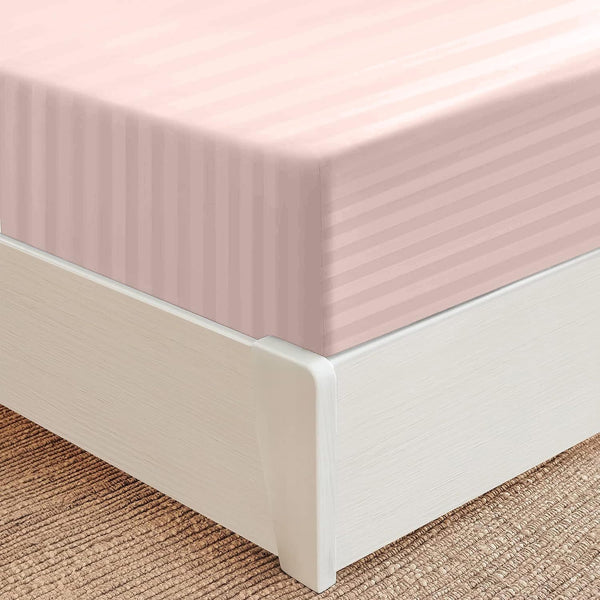fORZA TEXTILES Luxury Stripe Fitted Sheet Soft Satin Stripe Bed Sheet with Deep Pocket Design, Strong Elasticated Corners for Secure Fit, Wrinkle Resistant and Breathable Fabric, Hotel Quality Bedding for Single Double King Super King, Multiple Colours Av