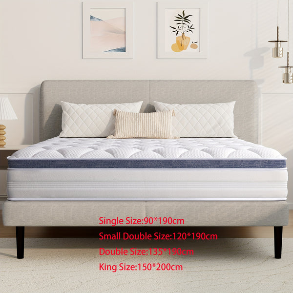 22/25cm Memory Foam Hybrid Mattress, Silent Innerspring & Pocket Springs for Cool-Sleep Comfort, Single,  Double, Double Sizes, Mattress In A Box