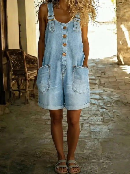 2026 Summer New Women's Retro Denim Suspender Shorts, Loose Casual Dungaree Overalls with Pockets, Fashion Versatile Jumpsuit for Daily Commute & Casual Occasions