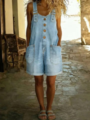 2026 Summer New Women's Retro Denim Suspender Shorts, Loose Casual Dungaree Overalls with Pockets, Fashion Versatile Jumpsuit for Daily Commute & Casual Occasions