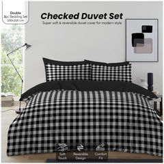 Gingham Moor Check Duvet Cover Set | Plain Reversible Microfibre Quilt Bedding with a Soft Lightweight Feel and Stylish Check Design | Ultra-Soft Matching Pillowcases for Everyday Bedroom Comfort | Available in Single, Double, King Sizes | Fast Dispatch f