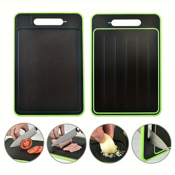 1pc Heavy-Duty Plastic Cutting Board with Non-Slip Surface & Hanging Hole - Space-Saving Kitchen Prep Station, Easy-Clean Black Chopping Board with Measurement Markings & Rounded Edges, Durable Multipurpose Food-Safe Plastic Board for Meat, Vegetables, Fr