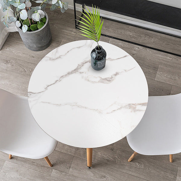 GOFLAME Faux Marble Round Dining Table, Modern Round Side Table with Faux Marble Pattern Tabletop & Anti-rust Steel Legs, Round Dinner Table for Kitchen Room, Living Room