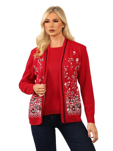 Ladies Twin Set Floral Sweater Womens Knitted Tank Top Cardigan Jumper