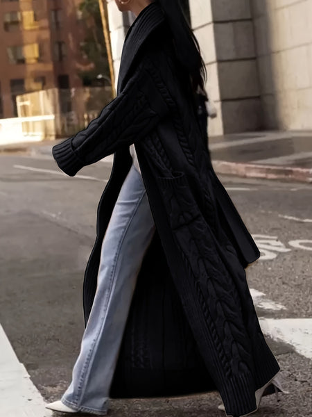 Targeted Development Direction Sweater Thick Twist Big Lapel Long Open Front Cardigan Pullover for Spring Autumn Winter