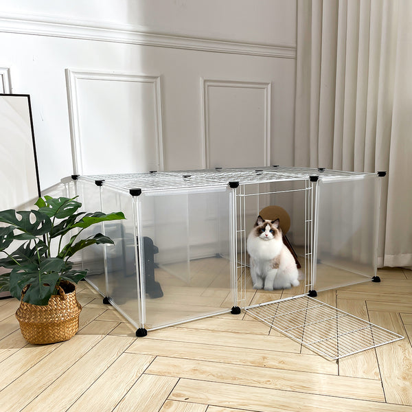 Roofed Cat Playpen System, 12/16/18 Panel Choices, Transparent Cat Enclosure with Top, Complete Kitty Condo with Top Cover, Escape-Proof Indoor Sanctuary, Top Cover Included for Small/Medium Dogs Indoor Protection & Security, Ideal for Indoor Training, Li