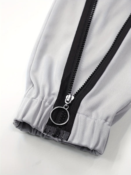 Cross-Border Women'S Two-Piece Set Zipper Long-Sleeved Top Pants Stitching Zipper Design Casual Suit