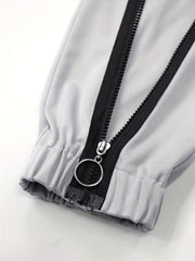 Cross-Border Women'S Two-Piece Set Zipper Long-Sleeved Top Pants Stitching Zipper Design Casual Suit
