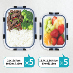 Food container, 10 pack glass container, sealed box, 2 sizes, reusable