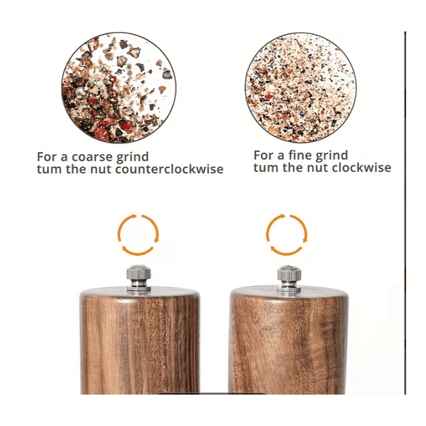 Wooden Salt And Pepper Grinder Set, Acacia Wood Pepper Mill With Wooden Tray, Cleaning Brush, Spoon, 20.32 Cm, Dinner Table Accessories, Chrismas Gifts, Halloween Gifts