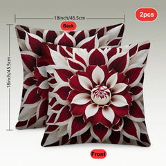 2pcs Red and White Floral Pillow Cover, Made of Soft Polyester Material, 18x18 Inches Double-sided Printing, Modern Art Style, Machine Washable Zipper Closure, Suitable for Living Room and Bedroom Decoration (excluding Inner Core)