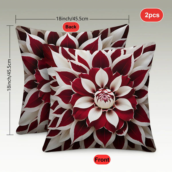 2pcs Red and White Floral Pillow Cover, Made of Soft Polyester Material, 18x18 Inches Double-sided Printing, Modern Art Style, Machine Washable Zipper Closure, Suitable for Living Room and Bedroom Decoration (excluding Inner Core)