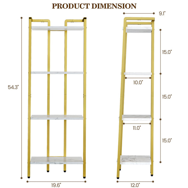 4-Tier Heavy-Duty Iron Ladder Shelf Bookcase with Wide Base Suitable for Books, Plants, Storage - Freestanding Multi-Functional Shelf for Living Room, Office, Kitchen, Bathroom - Space-Saving Vertical Storage Rack for Modern Organization, Standing