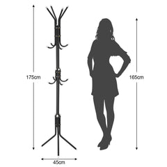 Coat Rack Stand 3-Tier 175cm Tall Metal Coat and Hat Stand with 12 Hooks for Living Room, Bedroom & Hallway