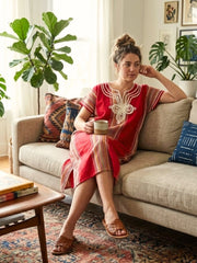 Women Boho Kaftan Dress Long Embroidered Beach Cover Up Lightweight Summer Kaftan Maxi Dress Loose Fit Swimwear Cover Up Holiday Beachwear Gandouri