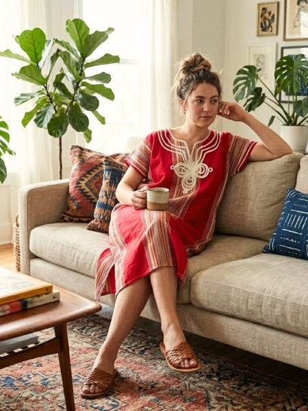 Women Boho Kaftan Dress Long Embroidered Beach Cover Up Lightweight Summer Kaftan Maxi Dress Loose Fit Swimwear Cover Up Holiday Beachwear Gandouri