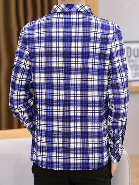 2pcs Set of Long-Sleeved Men'S Shirts, Autumn Men'S Clothing, Plaid Button- Shirts