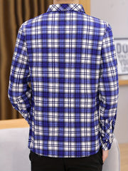 2pcs Set of Long-Sleeved Men'S Shirts, Autumn Men'S Clothing, Plaid Button- Shirts
