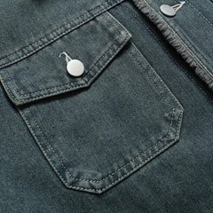 Winter Fleece Warm Denim Jacket Washed with Vintage Style
