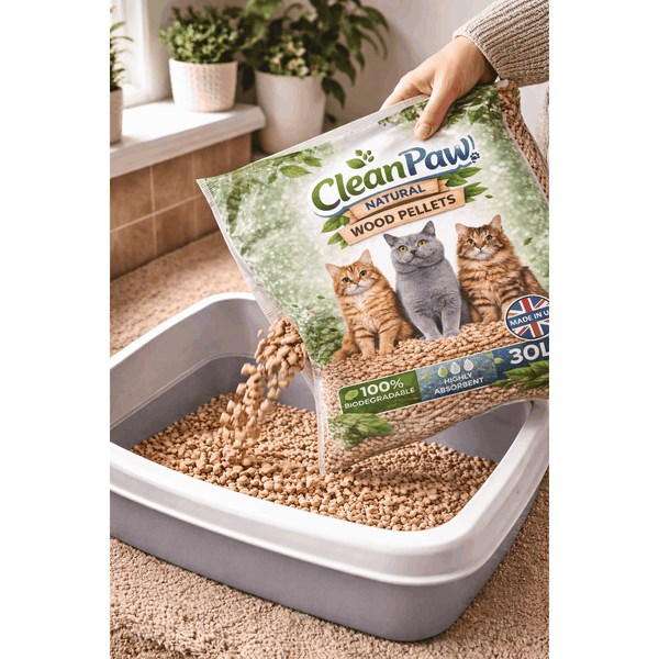 30L Clean Paw Wood Pellet Cat Litter Natural Absorbent Pet Bedding for Cats, Small Animals & Litter Trays Low Dust Odour Control Pellet Litter