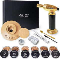 MIXOLOGIC Whiskey Smoker Kit with Torch, 6 Wood Chips, Ice Stones & Accessories, Old Fashioned Whisky Set, Cocktail Smoker for Drinks, Bourbon Infuser, Gift for Men, Husband, Dad (No Butane)