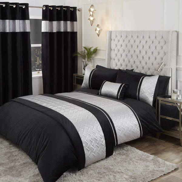 Capri Duvet Cover Set – Single, Double, King & Super King Sizes | Luxury Bedding with Metallic Panel in Black & Silver, Black & Gold | Soft & Durable Polycotton (50% Cotton, 50% Polyester) – Comfortable & Easy-Care Quilt Cover with Matching Pillowcases |