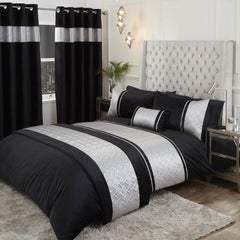 Capri Duvet Cover Set – Single, Double, King & Super King Sizes | Luxury Bedding with Metallic Panel in Black & Silver, Black & Gold | Soft & Durable Polycotton (50% Cotton, 50% Polyester) – Comfortable & Easy-Care Quilt Cover with Matching Pillowcases |