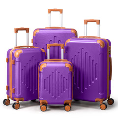 4/5pcs Hard Shell Luggage Set, Expandable & Lightweight Hardside Suitcase With 360° Spinner Wheels (12, 16, 20, 24, 28 Inch) - Stylish White Paired With Brown Luggage
