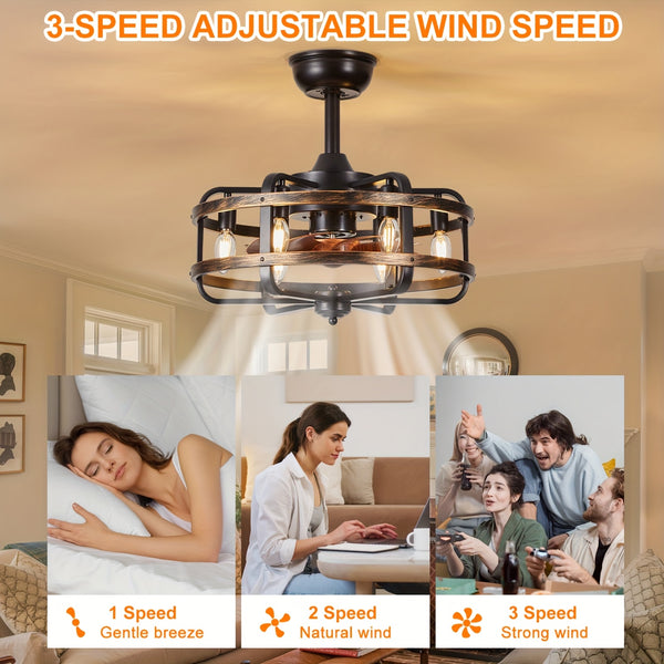 45.72cm Enclosed Bladeless Flush Mount Ceiling Fan With Light | Farmhouse Quiet Ceiling Fan Light With Remote Control, Reversible Quiet Dc Motor, Suitable For Bedroom, Living Room, Farmhouse, Kitchen