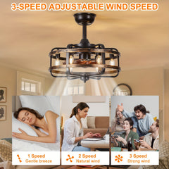 45.72cm Enclosed Bladeless Flush Mount Ceiling Fan With Light | Farmhouse Quiet Ceiling Fan Light With Remote Control, Reversible Quiet Dc Motor, Suitable For Bedroom, Living Room, Farmhouse, Kitchen