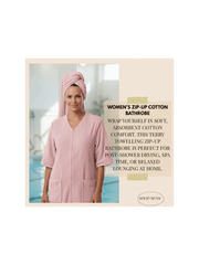 Women’s Zip-Up Cotton Bathrobe – Soft Terry Towelling Dressing Gown, Absorbent Towel Robe for Home & Spa Use