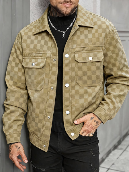 Men's Collared Shirt Thin Jacket Coat Casual Versatile Trendy High-End Workwear Top Checkered Spring/Autumn Shirt Jacket No Lining