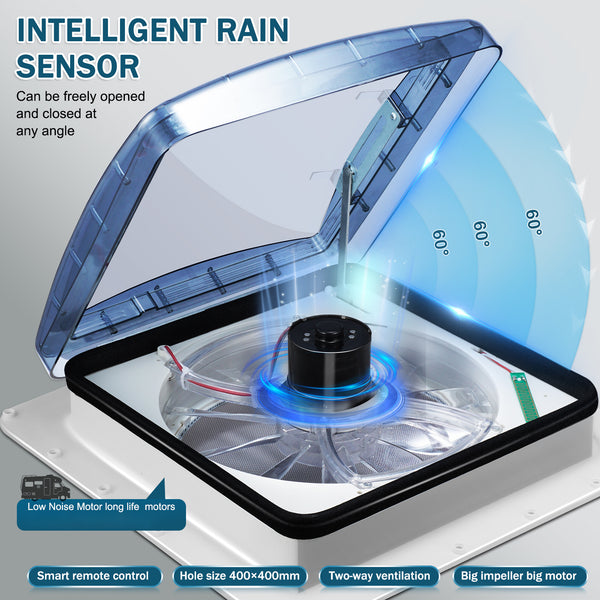10 - Speed 12V RV Roof Vent Fan - Reversible, Rain Sensor, Ultra - Low Noise, Remote & Temp Monitoring