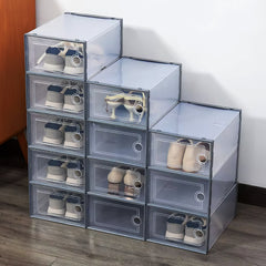 Pack of 12 Stackable Shoe Boxes Shoe Storage Organisers, Sturdy & Durable, Space Saving, Shoe Organizer Containers with Lids for Women/Men, Ideal for Entryway, Closet, Living Room, Bedroom, Office, Dorm, Fit Up To UK Size 9.5, 23x33x14cm